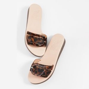 ancient greek sandals • aglaia brown black animal hair slip on sandals slides 10